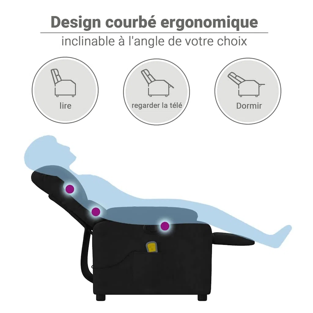 vidaXL Fauteuil inclinable de Massage Noir Tissu Microfibre