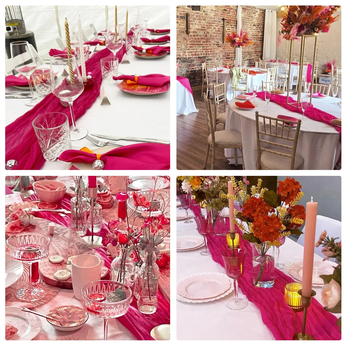 HAISIWLKJ Lot de 10 chemins de table en étamine, style bohème rustique et transparent pour fête de mariage, fête prénuptiale, fête prénatale, 3 m (fuchsia)