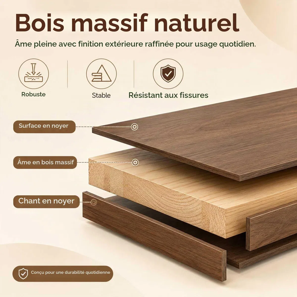 Meuble TV Noyer Suspendu, Console TV Murale Bois Massif, Support Flottant